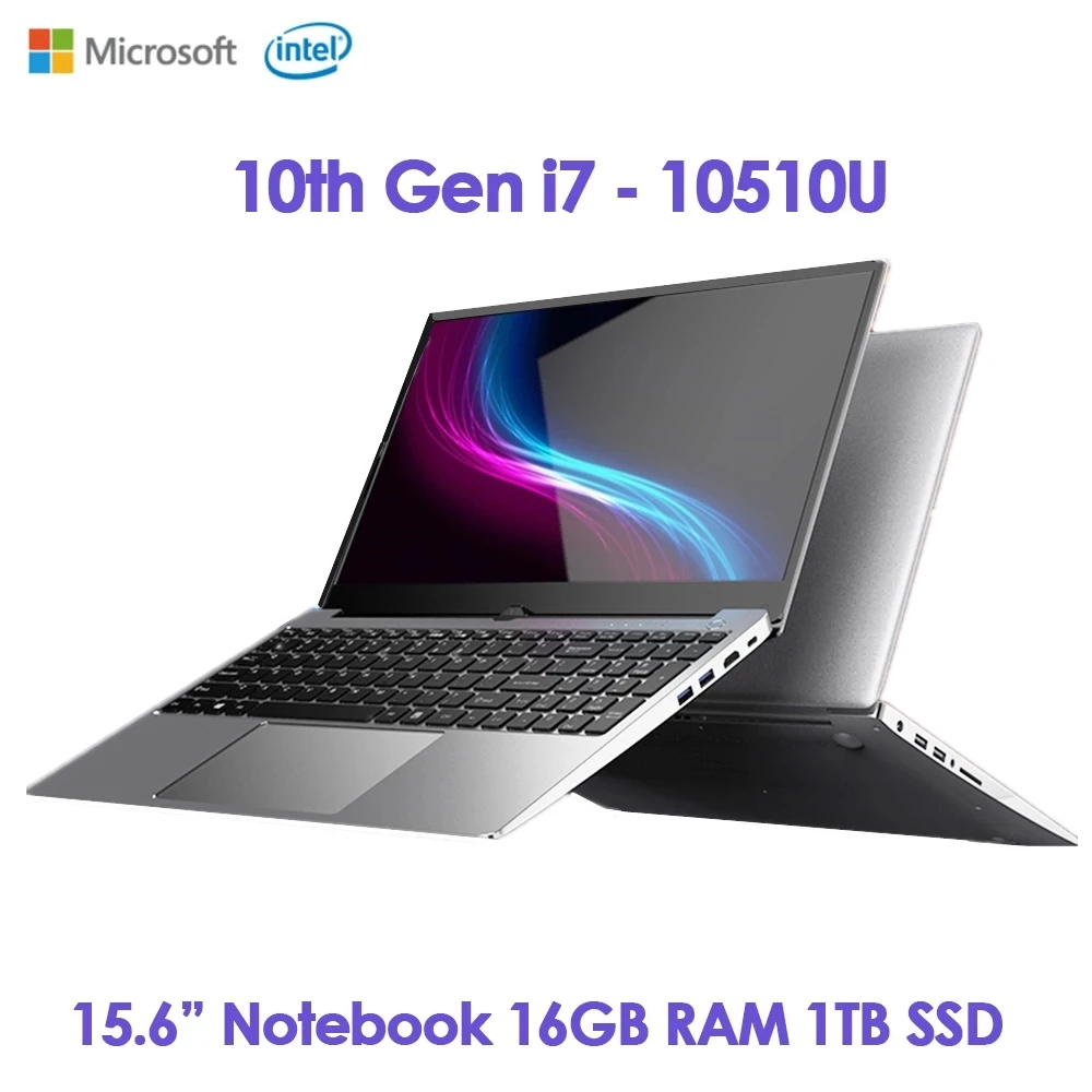 Самый дешевый 15,6 дюймовый ноутбук металлический ультрабук Intel Core i7 10510U 16 Гб DDR4 ТБ SSD клавиатура с подсветкой игровой компьютер на Windows 10