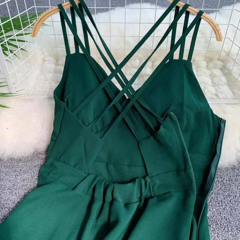 

Green Summer Korean Long Dress Sexy Spaghetti Bandage Halter Backless Dresses Women Slim Holiday Beach Dress Vestido Feminino