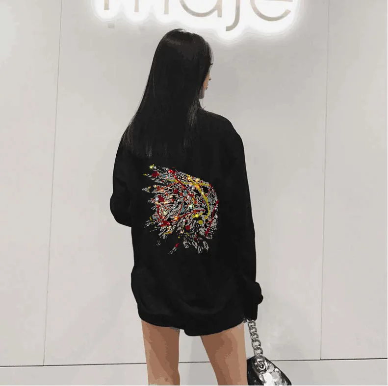 

Diamond stone top quality Sweatshirt Women long Sleeves Fashion Summer Tops Streetwear Women Hoodies Loose design Hoody