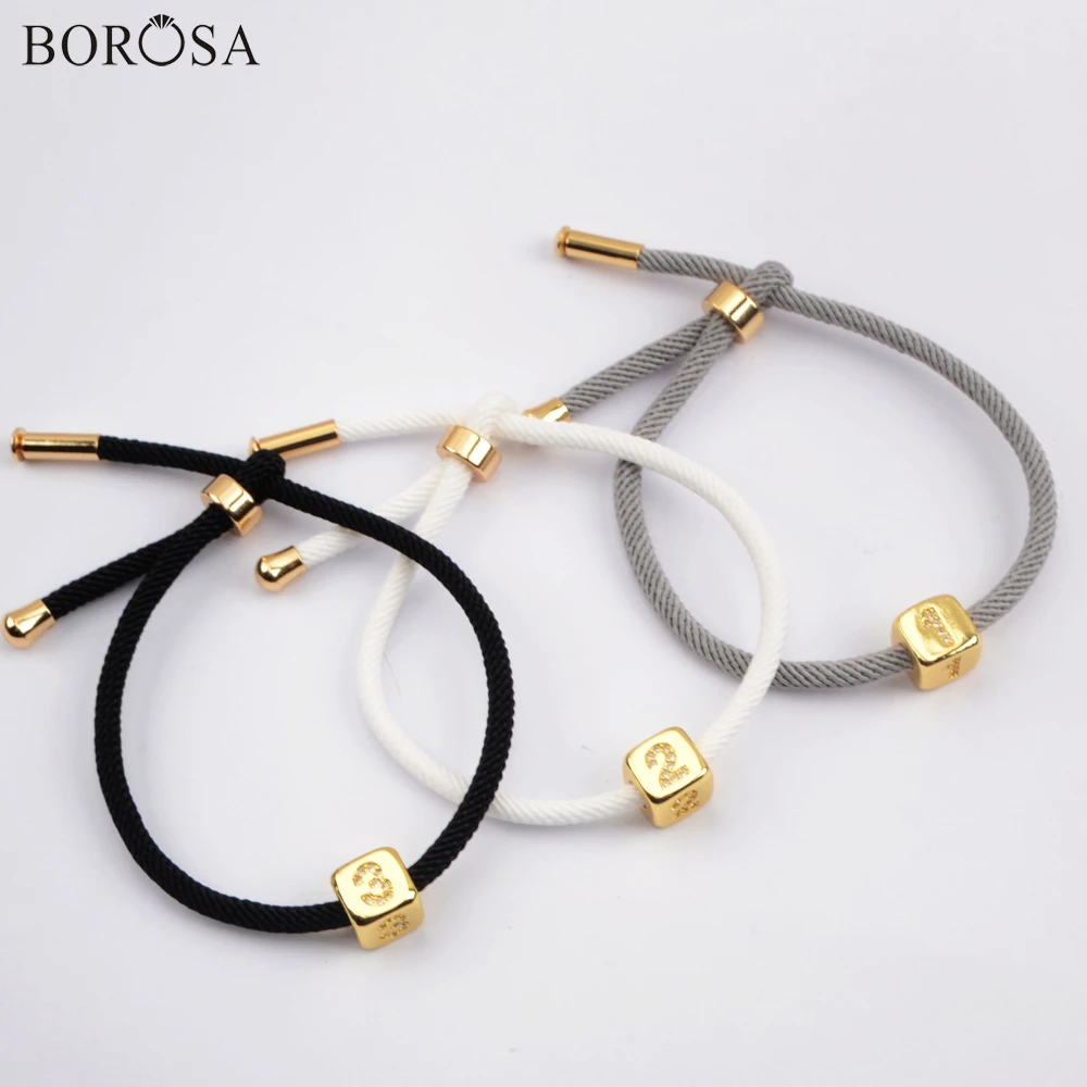 BOROSA Квадратные золотые бусины браслеты на удачу для девушек цифры CZ микро паве