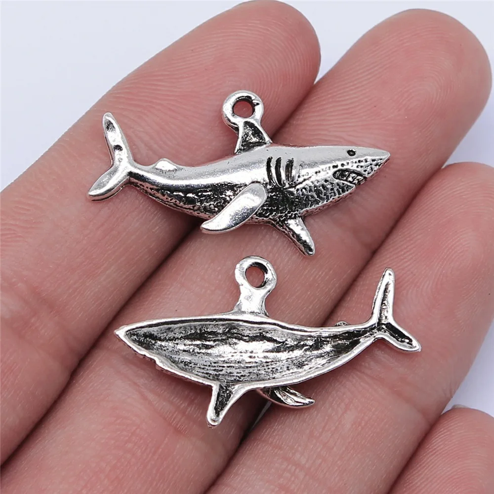 

10pcs 32x16mm Antique Silver Color Shark Charms For Jewelry Making B15503