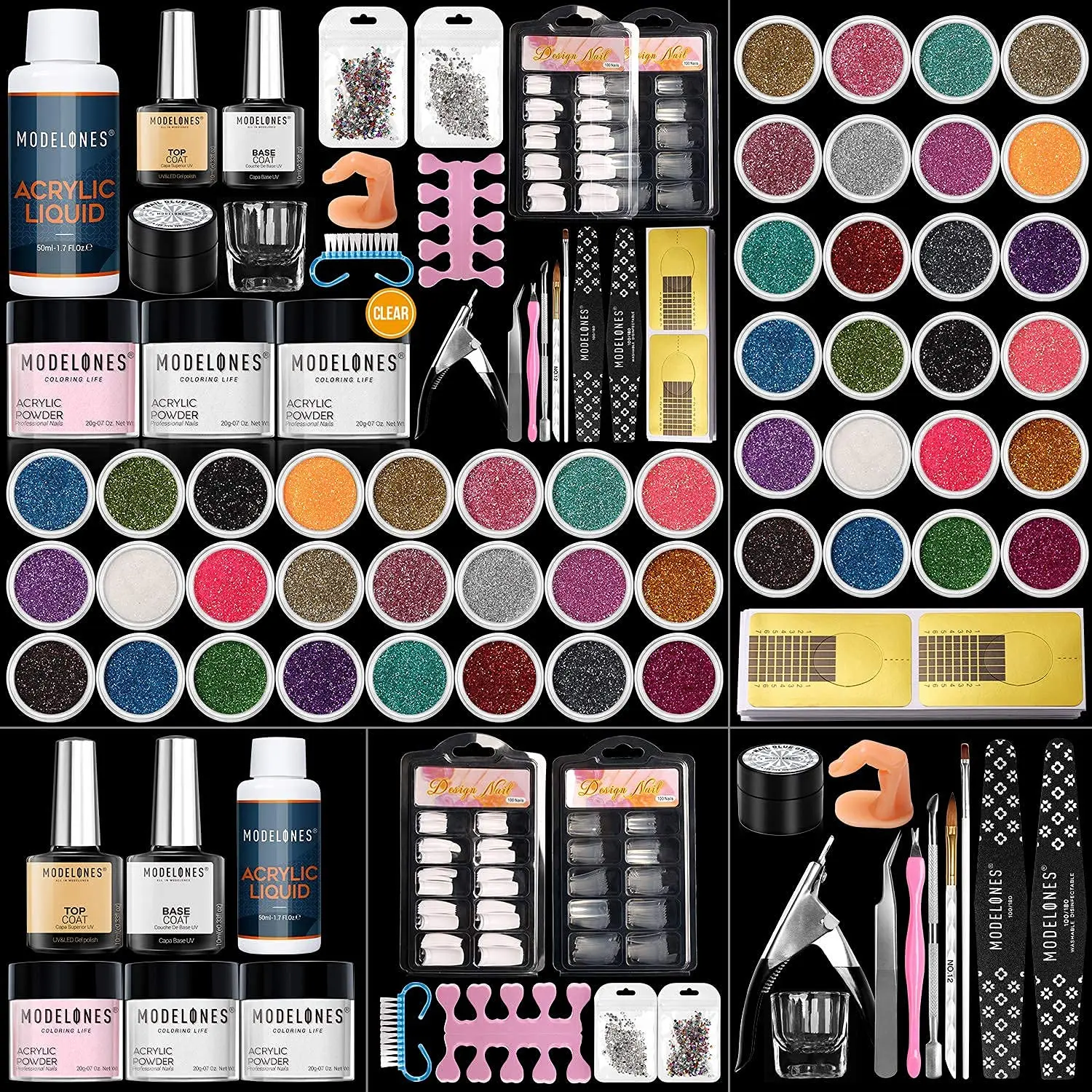 

Modelones Acrylic Nail Kit Acrylic Powder Liquid Monomer Glitter Nail Forms Rhinestones for Nail Art Decoration Tools Nail