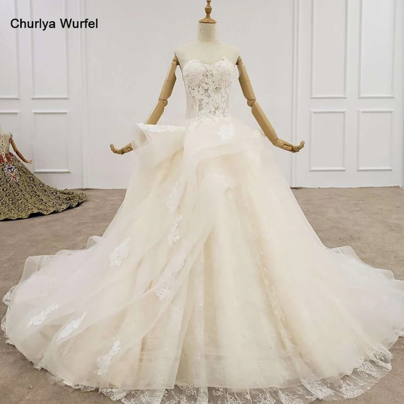 HTL1200 Тюлевое свадебное платье 2020 без бретелек аппликация Блестки Кристалл