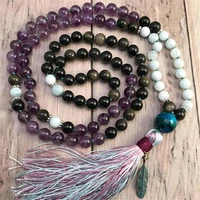 6mm amethyst gemstone obsidian 108 beads mala necklace wristband meditation pray men chakas bless spirituality sutra buddhism