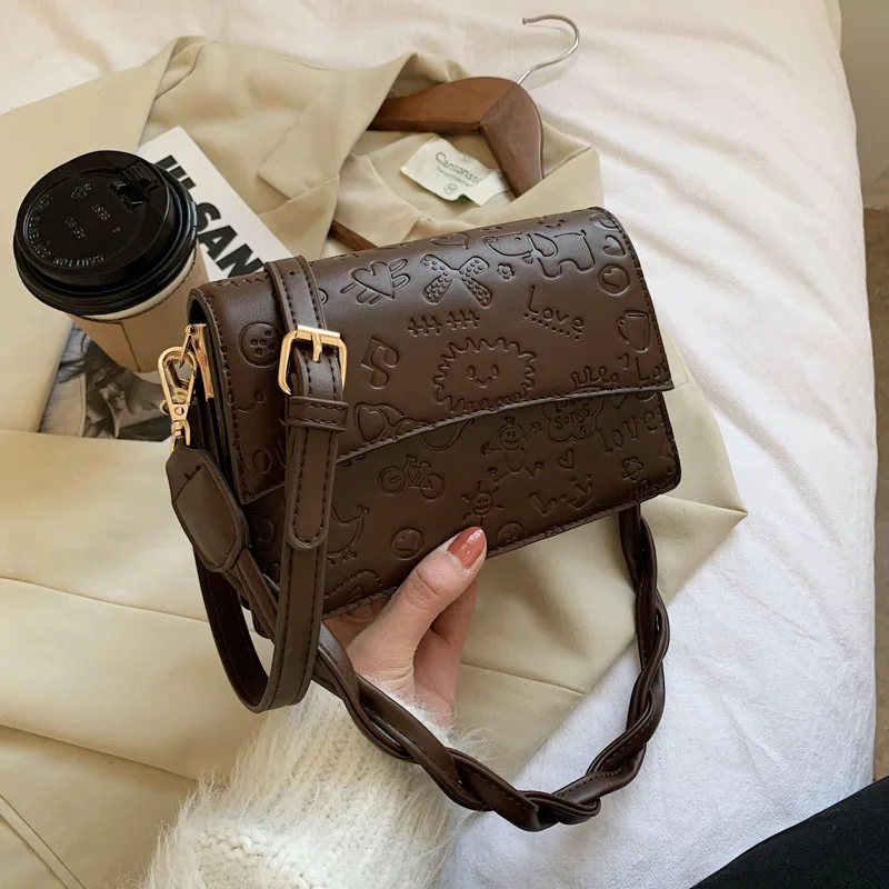 

Spring Simple Fashion Ladies Embossed Small Bag 2021 New Style Korean Style Shoulder Messenger Bag Cute Small Square Bag Girl