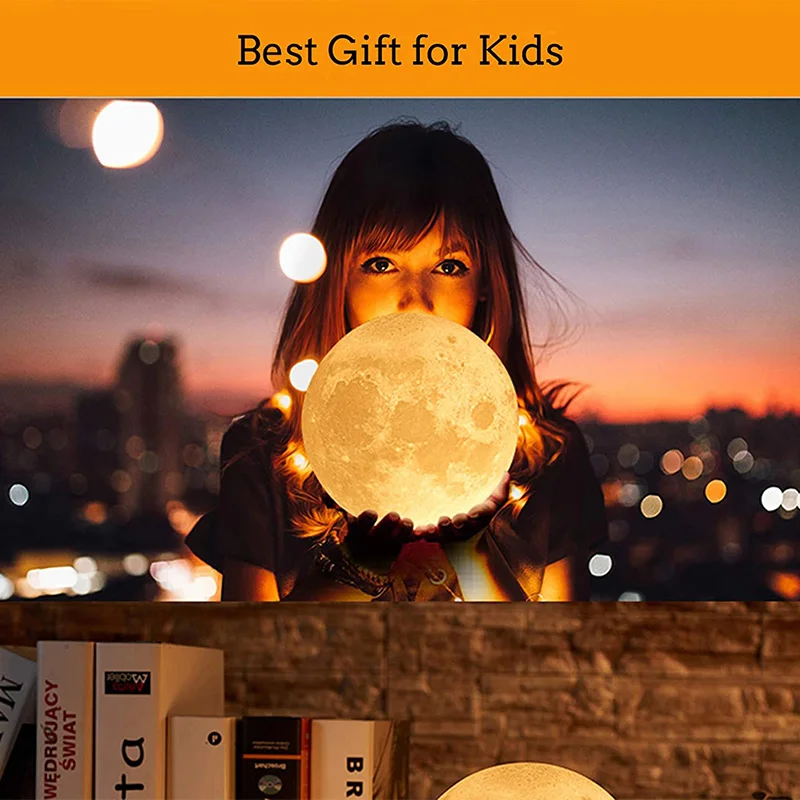16 Colors Moon Lamp 3D Printing LED Night Light with Stand USB Rechargeable for Home Bedroom Decoration | Освещение