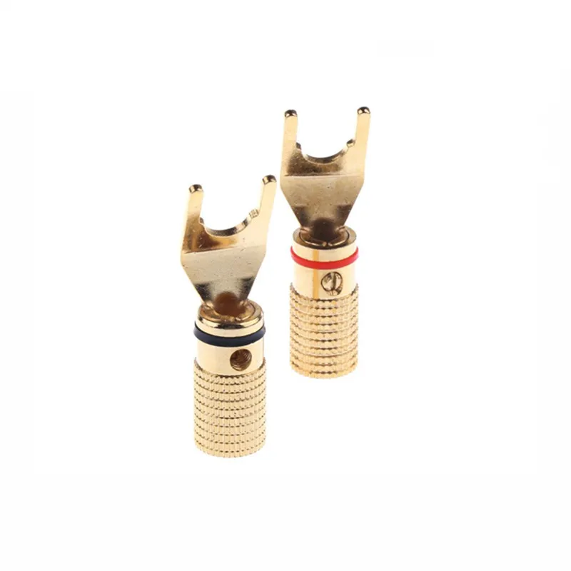 2x Speaker Banana Spade Plug Screw Y Type Brass Gold Plated Connector | Accessories