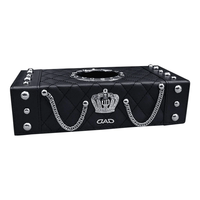 

Diamond Crown Women Car Tissue Box Crystal Rhinestones Leather Auto Tissue Case Towel Paper Organizer Bin Interior Accessories