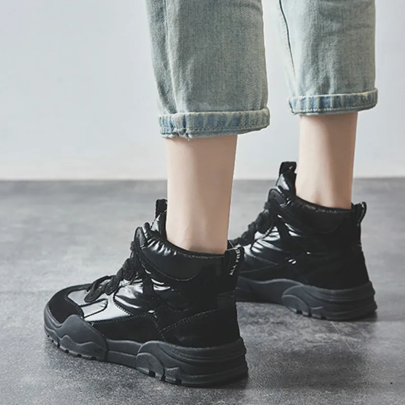 

Woman Sneakers High Top Black 2019 Winter Autumn Female Warm Casual Shoes Platform Sneakers Shoes Woman Hook Loop R4-50