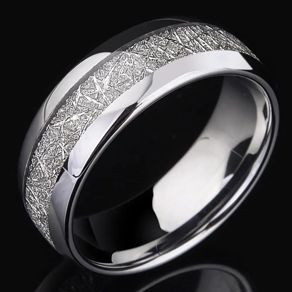 

Luxury Men's Tin Foil Cool Ring Blue White Black Domed Tungsten Carbide Imitated Meteorite For Women Band Wedding Rings