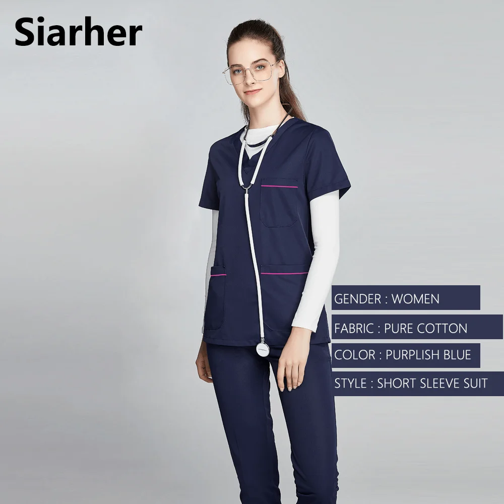 Унисекс короткий и длинный рукав v-образный вырез топ + брюки мужской женский