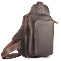 high quality genuine leather men chest day back pack vintage single shoulder bag crazy horse cowhide male crossbody bags new