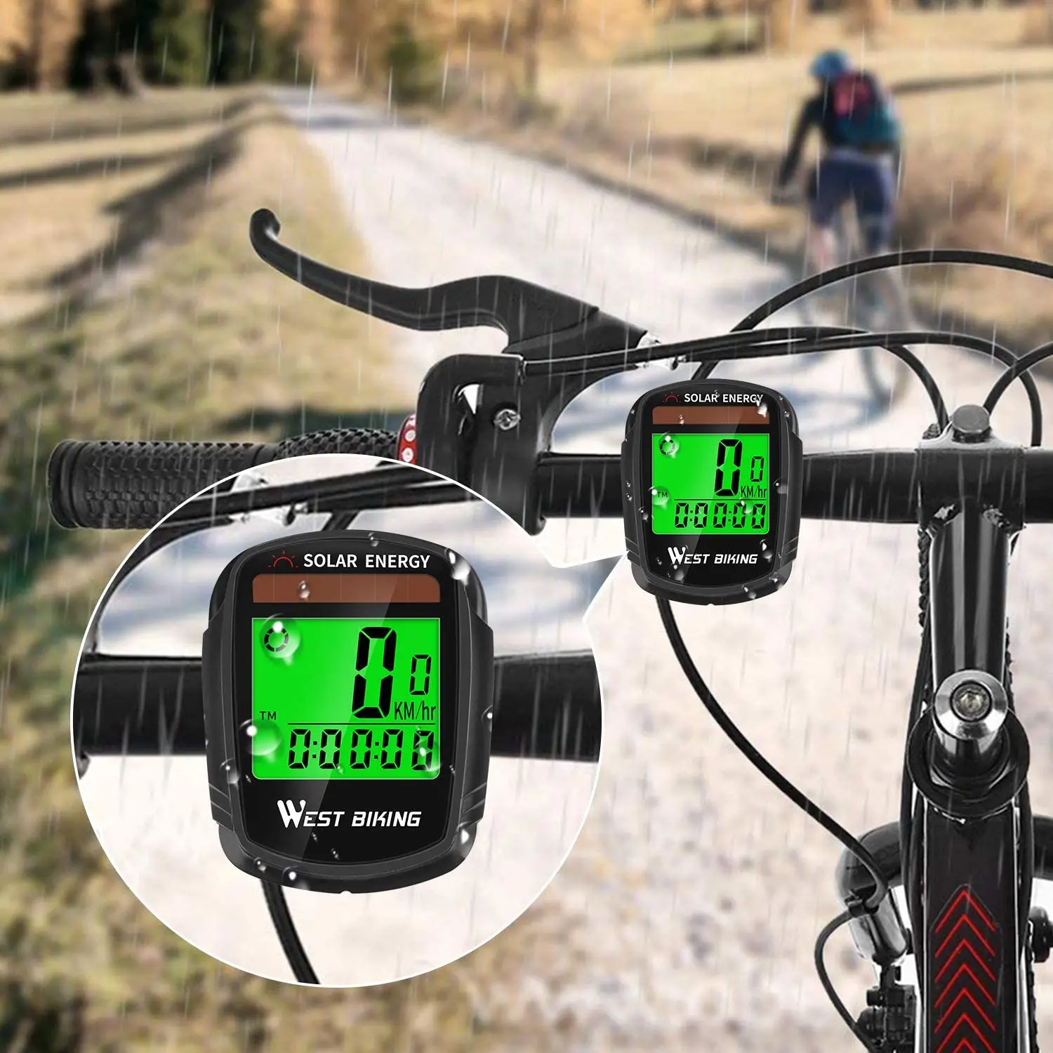 

WEST BIKING Bike Computer with Solar Energy Bicycle Speedometer and Odometer Wireless Waterproof Cycling Computer LCD Backlight