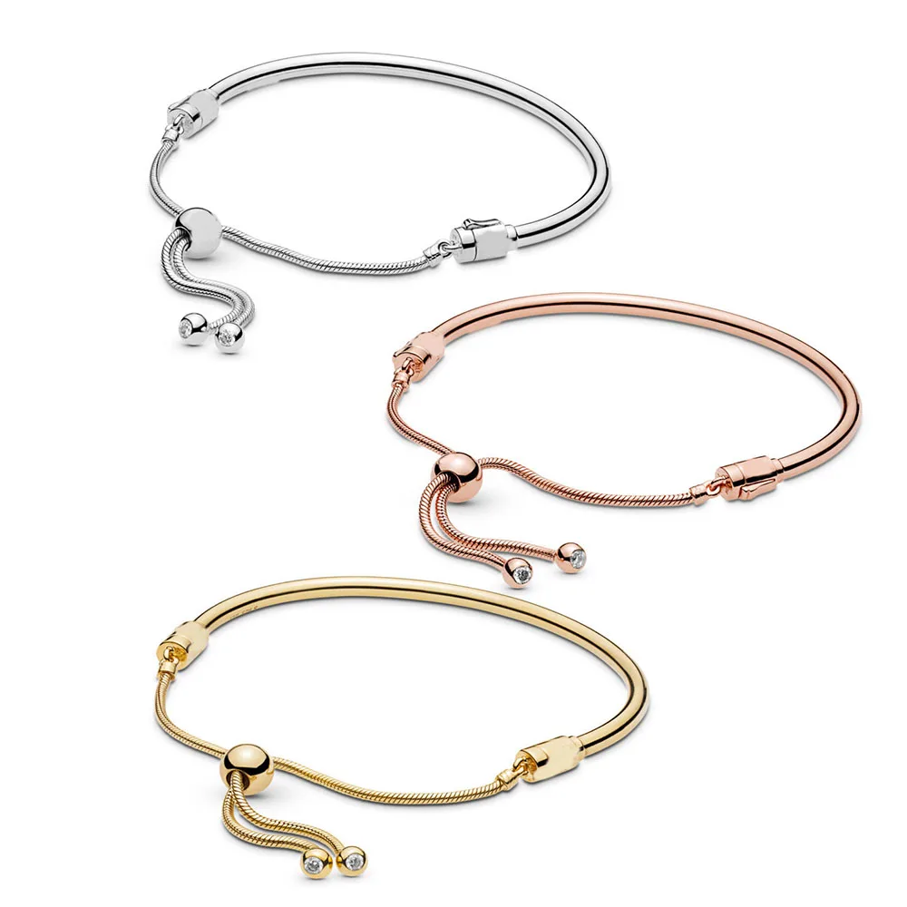 

100% 925 Sterling Silver Moments Bangle Bracelet Fit Original Charms Diy Jewelry