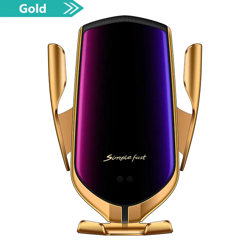 Gold R2 Smart sensor автомобильное беспроводное зарядное устройство для iphone XS XR Беспроводная Быстрая зарядка Автомобильный держатель для Xiaomi 10 Вт автомобильное зарядное устройство для samsung - Цвет: Gold