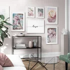 Настенная картина с розовыми большими цветами, настенная Картина на холсте, абстрактные скандинавские постеры и принты, декор для салона, настенные картины для гостиной