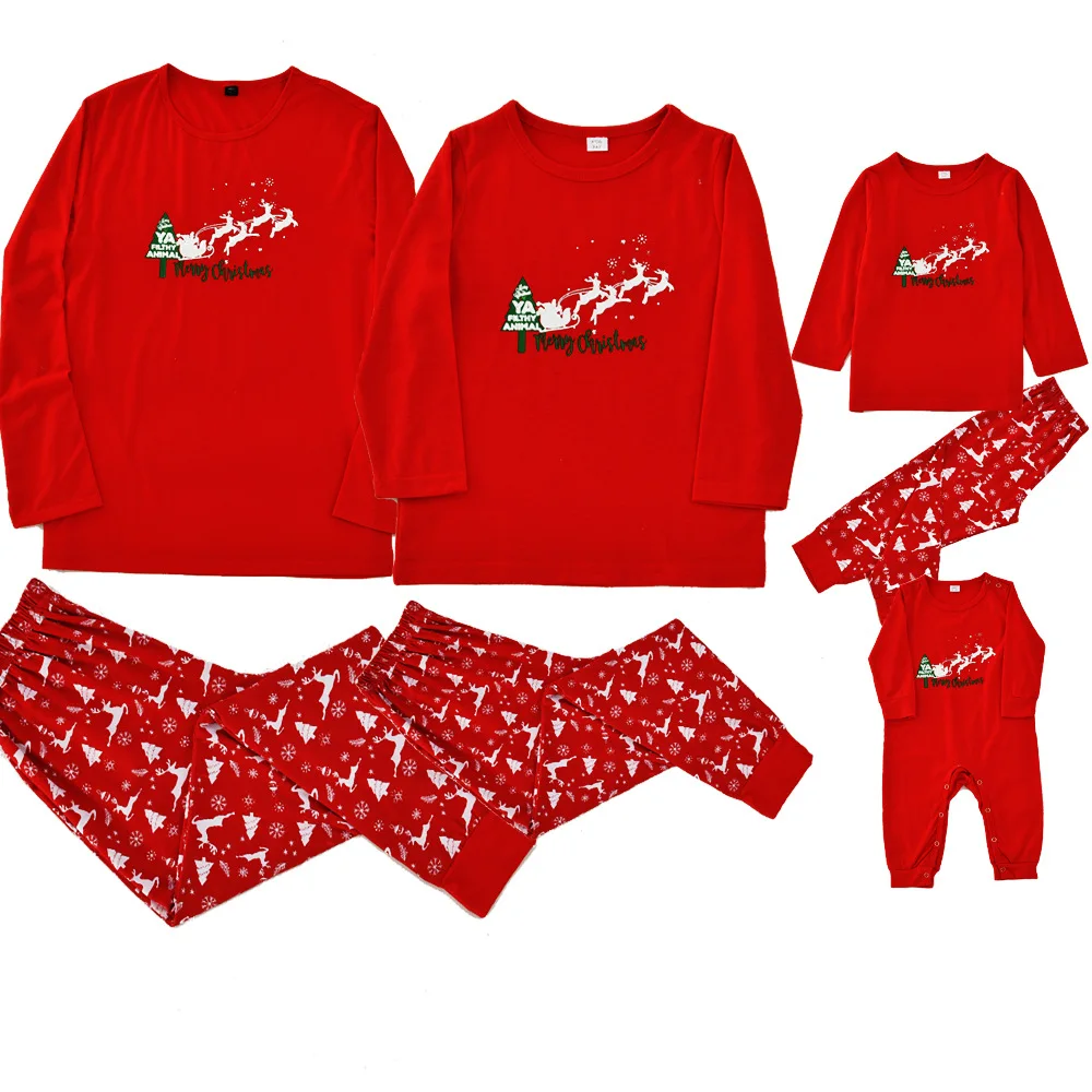 Kids Merry Christmas Cartoon Pajamas Sets Tree Pants Family Matching Sleepwear Set 2piece Christmas Family Soft Homewear Sets images - 6