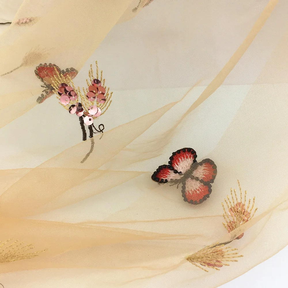 2019 новая бабочка Вышивка Тюль Кружева пайетки бисерная сетка кружевная ткань для