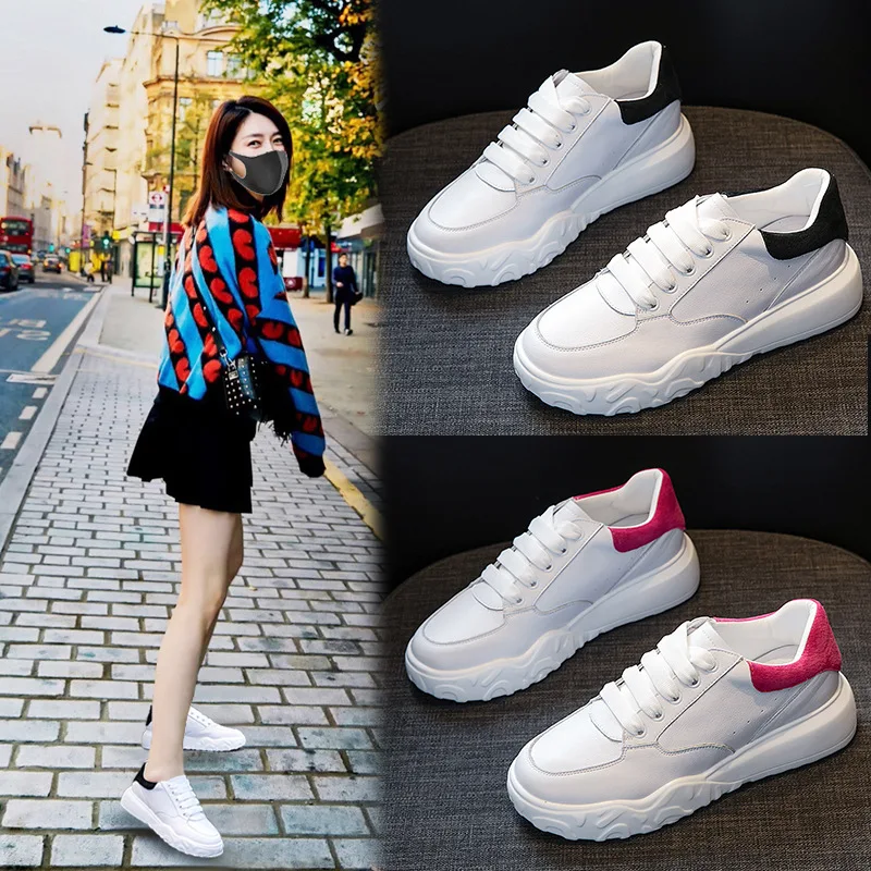 Кроссовки из натуральной кожи на платформе с круглым носком | Обувь