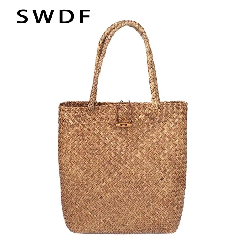 Женская Плетеная соломенная сумка-тоут на шнурке Пляжная плетеная Сумка через