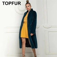 topfur real fur coat women genuine leather jacket women real fur vintage dark green coats plus size manteau femme real fur ln003