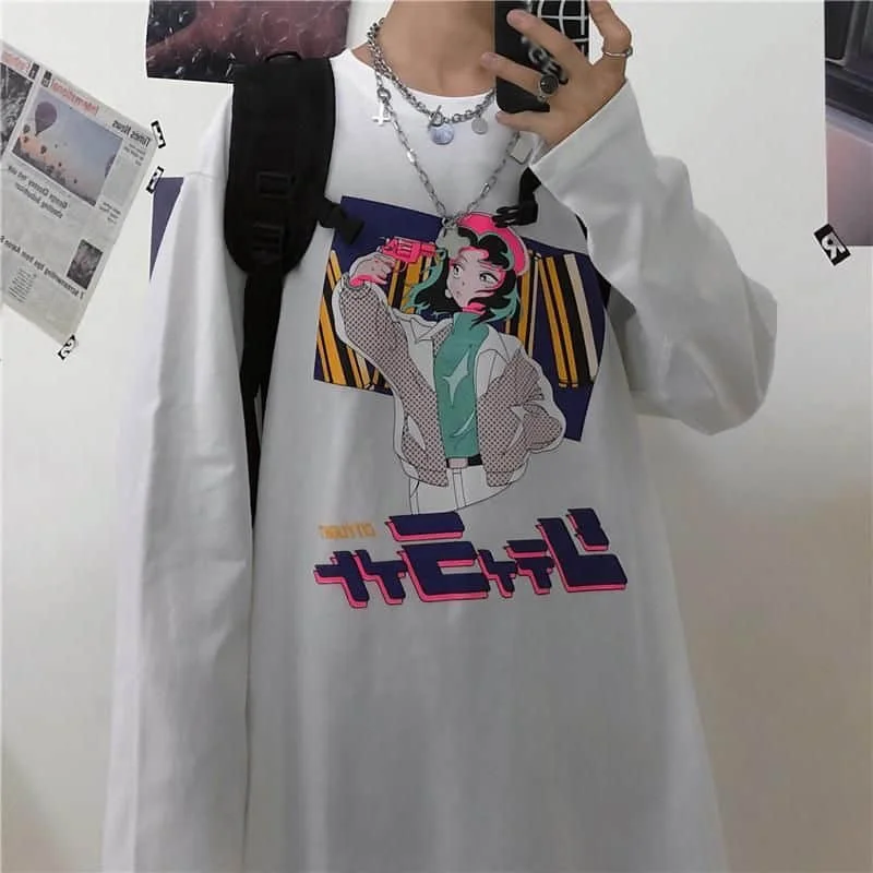 

T-shirt For Men And Women In Cartoon Character Printing Loose Couple Long Sleeve Print T-shirt For Men And Women kawaii clothes