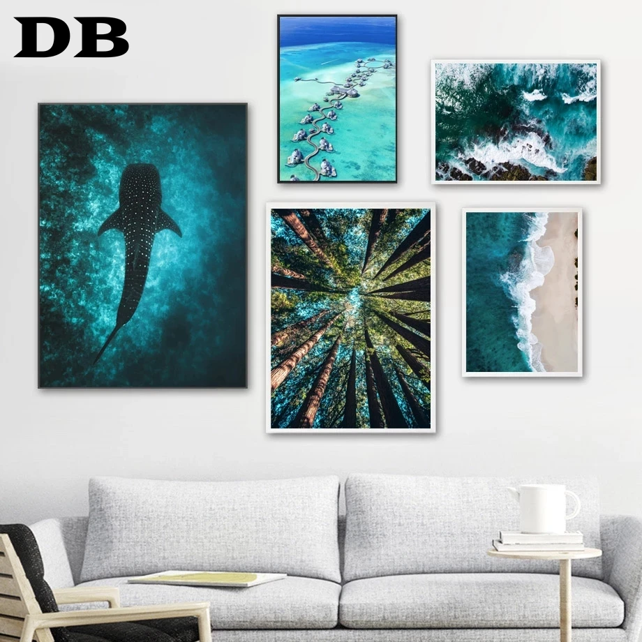 

Sea Shark Tree Nordic Posters And Prints Wall Art Canvas Painting Scenery Wall Pictures For Living Room Scandinavian Home Decor