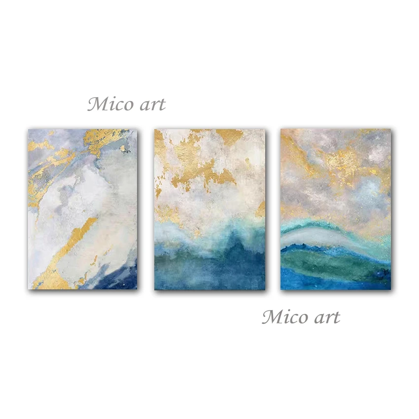 

3PCS Group Oil Painting 100% Hand-painted Abstract Gold Foil Texture Canvas Acrylic Paintings Wall Art High Quality Artwork