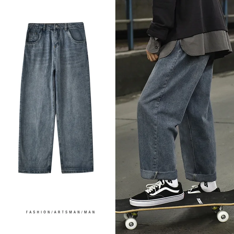 

Korean Fashion Hip Hop Straight Skateboard Jeans Streetwear Couple Denim Trousers Kpop Men Women Clothing Harajuku Casual Pants