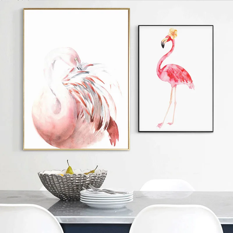 Настенные картины для детской комнаты с изображением розового фламинго на