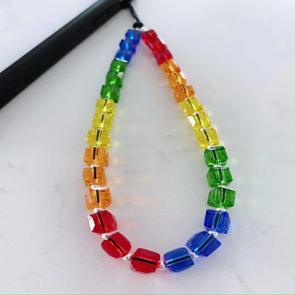 Bohemian ethnic style color geometric crystal square beads mobile phone chain fashion all-match ladies jewelry