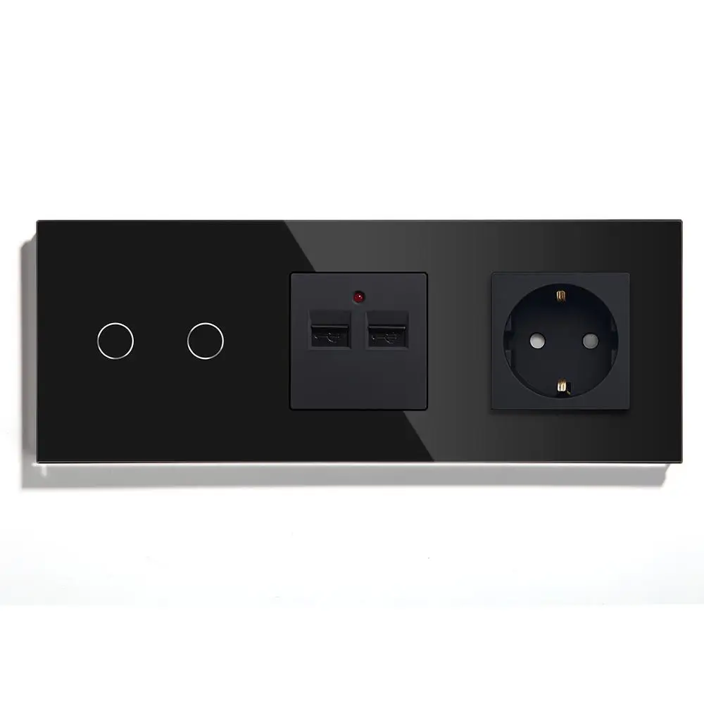 Настенная розетка BSEED белая из хрустального стекла 2 клавиши порта USB стандарт ЕС |