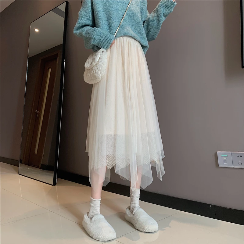 Ассиметричные женские дизайнерские сетчатые юбки Милая Нежная миди-юбка