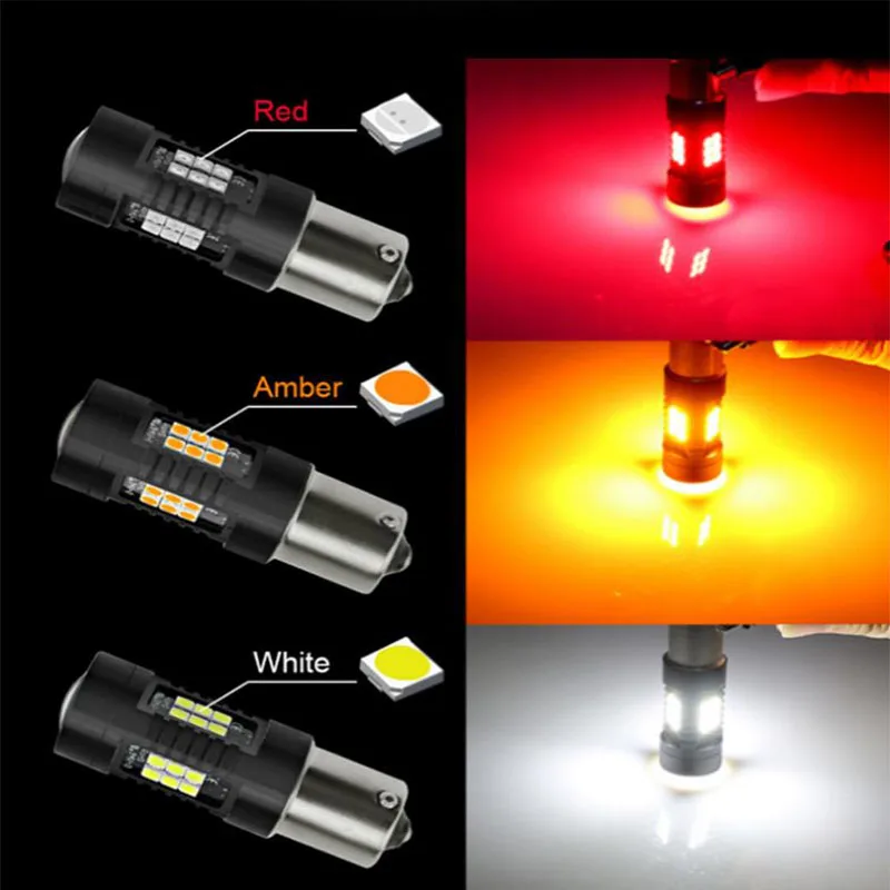 

2pcs P21W LED 1156 BA15S LED Bulbs Car Lights 1200Lm Turn Signal Reverse Brake Light R5W 3030 LEDs 12V 24V Automobiles Lamp D040