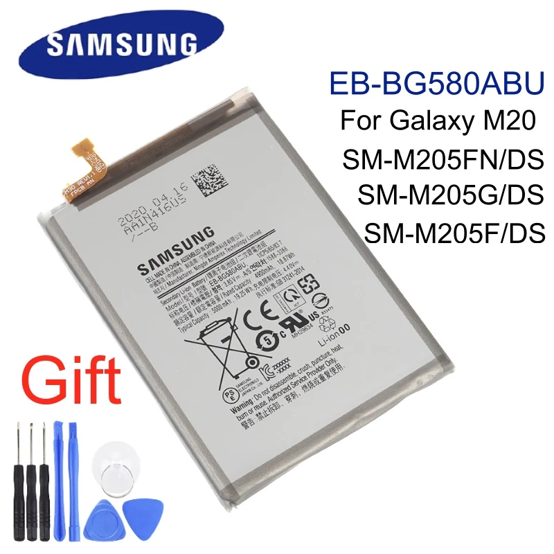 Оригинальная запасная батарея EB BG580ABU для Samsung Galaxy M20 M30 SM M205F 5000 мАч|Аккумуляторы