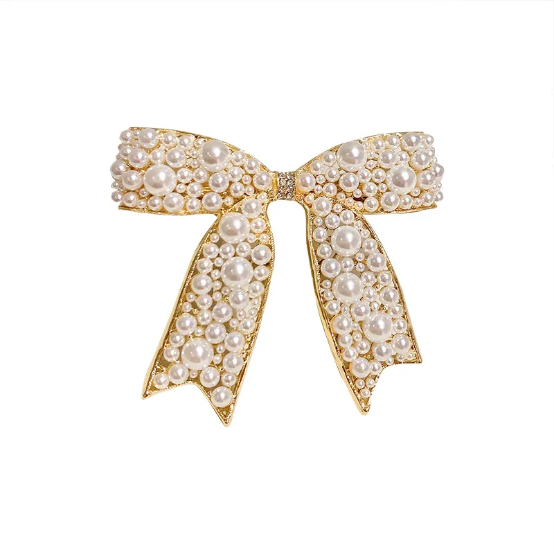 

2021 new fashion diamond-studded pearl bowknot spring clip hairpin temperament design girl hair accessories