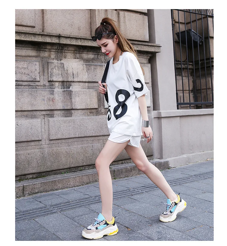 

2020 leisure sportswear suit female summer new Korean version of large size loose fashion two-piece set