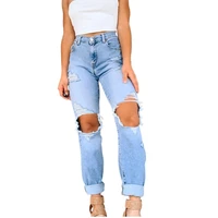 women ripped high waist jeans straight leg slimming denim trousers causal vintage full length hole new loose mom boyfriend pants