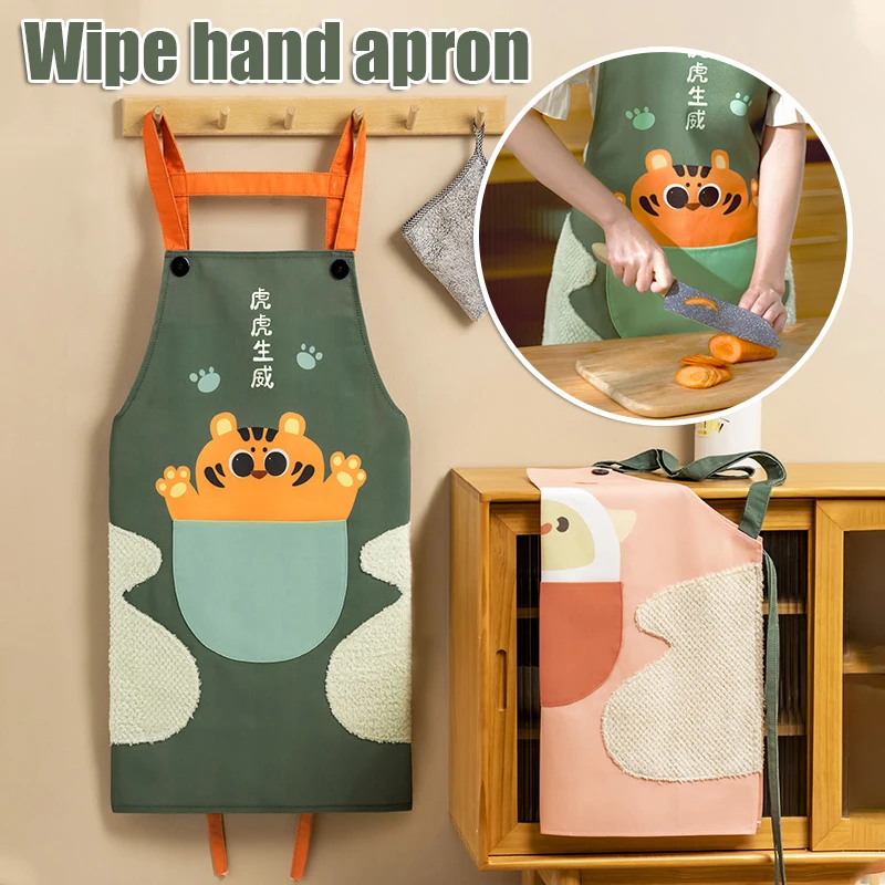 Фартук без рукавов с мультяшным рисунком и карманом, многофункциональная непромокаемая рабочая одежда, практичные кухонные аксессуары