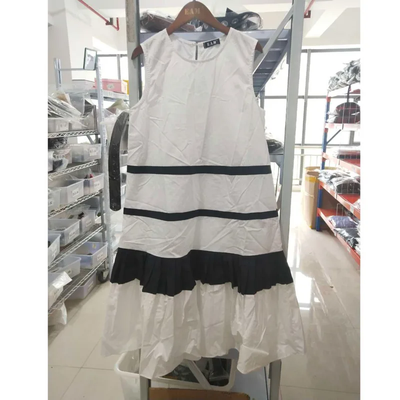 Женское платье LANMREM с плиссированной кромкой без рукавов контраст лето