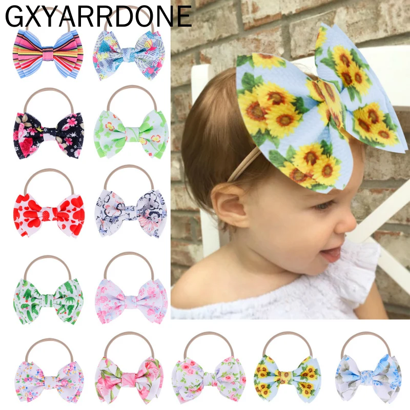 

2019 Baby Girl Flower Headbands For Girls Bandeau Bebe Fille Baby Hair Accessories Nylon Turban Bows Newborn Headband Headwrap