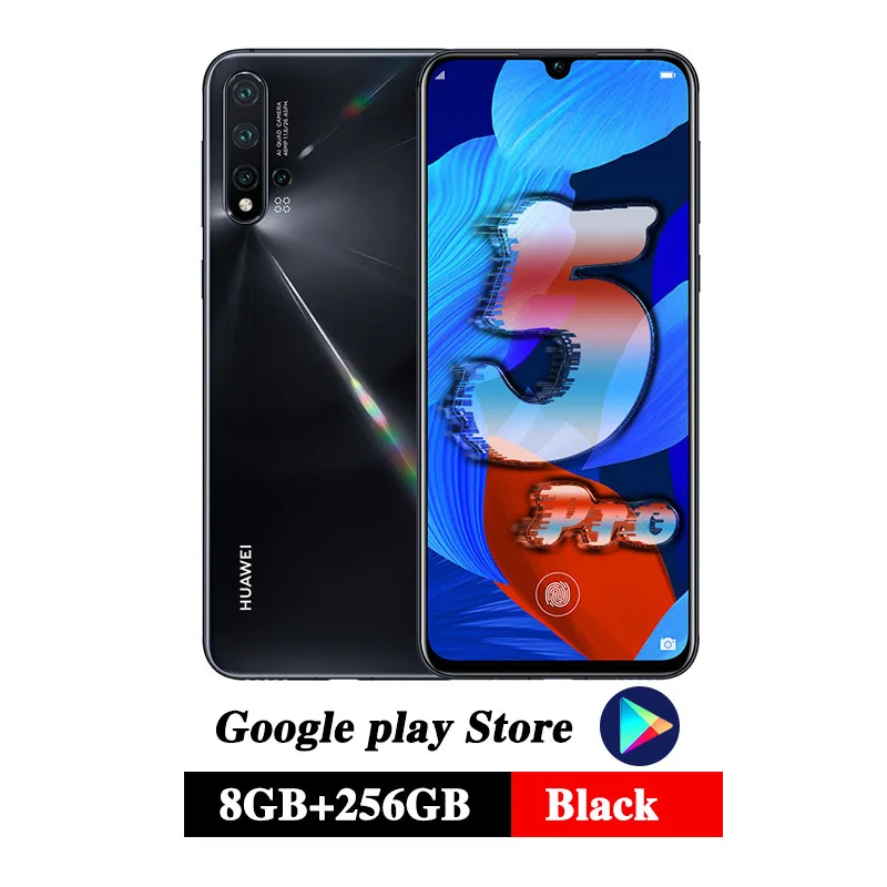 Мобильный телефон HuaWei Nova 5 Pro, 8 ГБ, 128 ГБ, четыре ядра, 6,39 дюймов, OLED экран, сканер отпечатков пальцев, Android 9,0, 40 Вт, SuperCharge, NFC - Цвет: 8G 256G Black