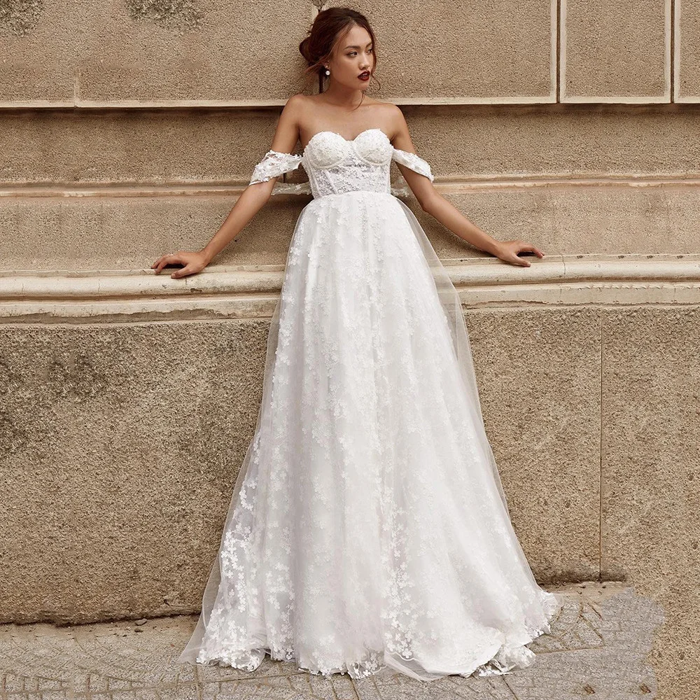 

Eightree Vestido de Noiva Renda 2021 White Lace Wedding Dress Sexy off Shoulder Bride Dresses A Line Wedding Gowns Vintage