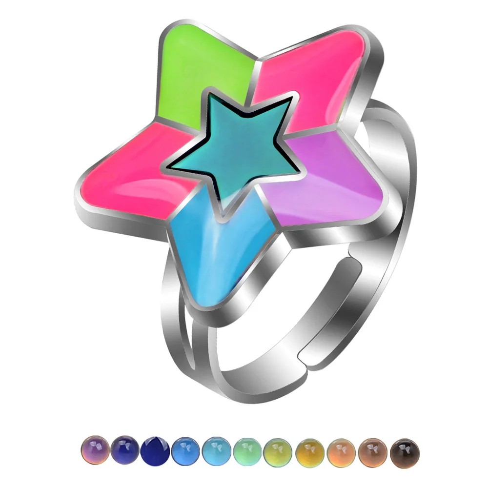 

New Rainbow Colors Changing Temperature Control Luminous Ring Adjustable Butterfly Moon Heart Pentagram Mood Ring For Girl Gift