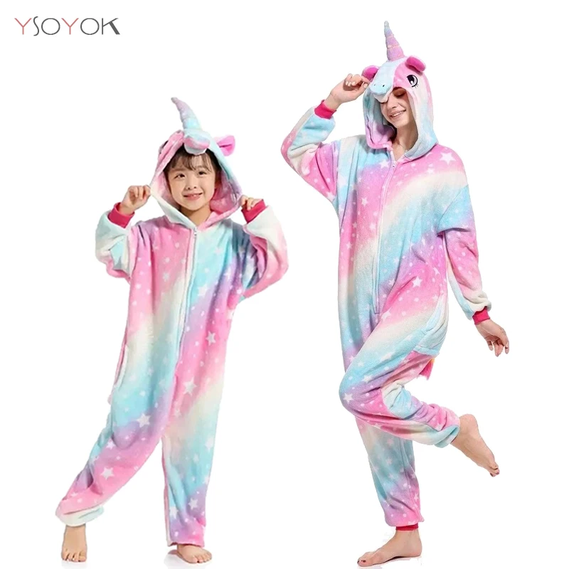 Для мальчиков и девочек единорог пижамы кигуруми от Onesie Детские пижамы зимняя Для женщин; Пижама с рисунком животных; одеяло "Стич" в виде панды, спортивный костюм, одежда для сна