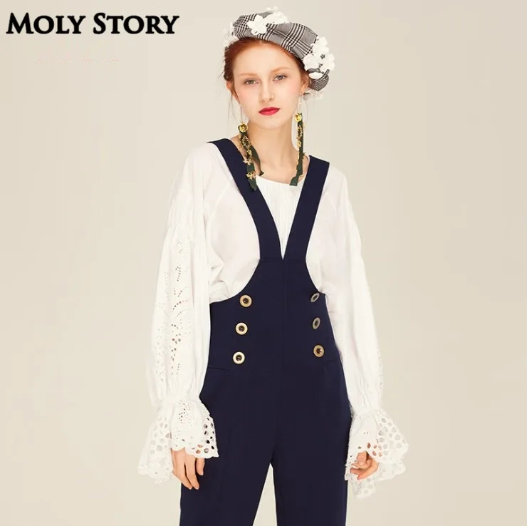 Кружевные топы с рукавами фонариками рубашки круглым вырезом Женские из 100%