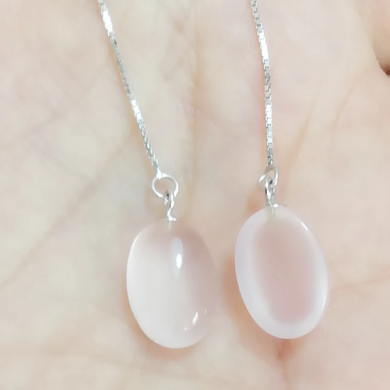 Серьги-капли из натурального розового кварца 6.5ct* 2 шт драгоценный камень Серебро 925 пробы хорошее ювелирное изделие T8112103
