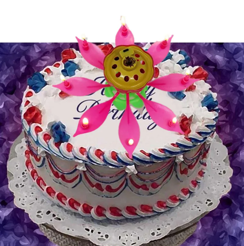 Вечеринка Творческий цветок лотоса Свеча Романтический пирог на день рождения