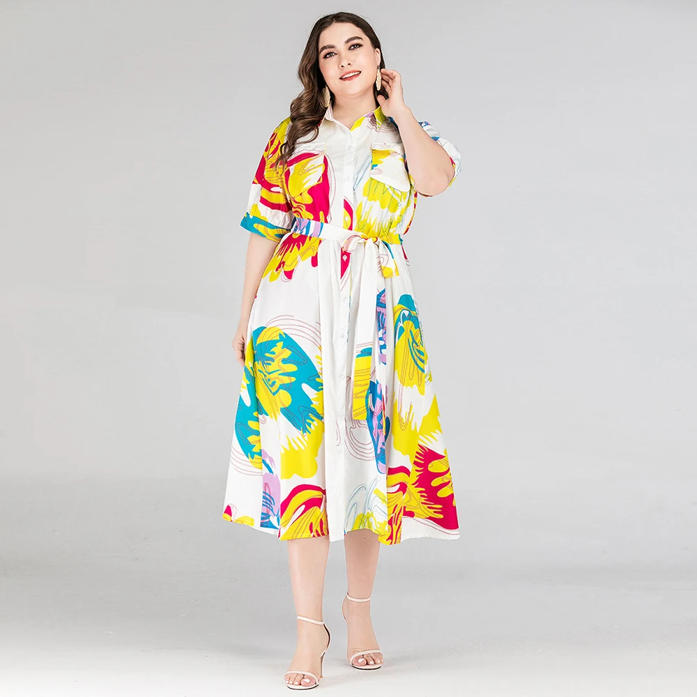 Женское платье рубашка Siskakia однобортное ТРАПЕЦИЕВИДНОЕ ПЛАТЬЕ средней длины с