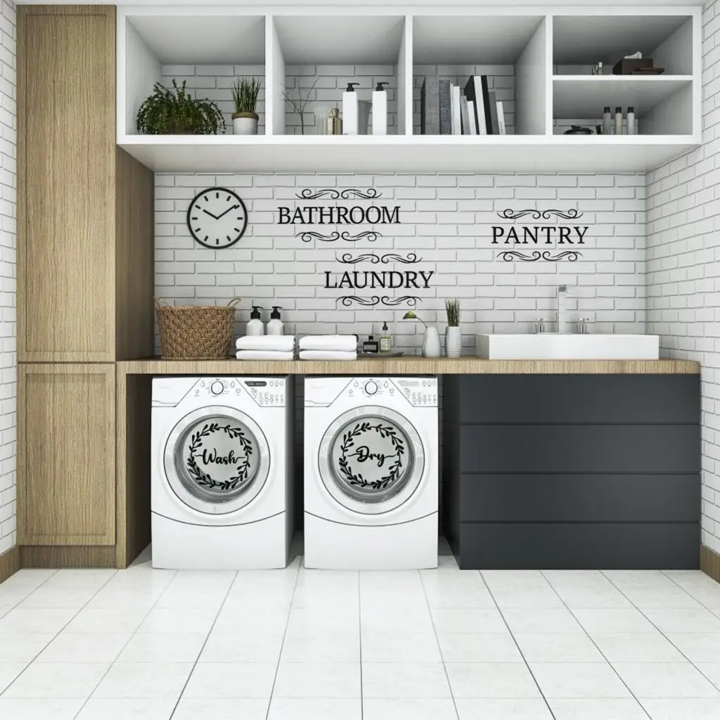 

New 5-piece Laundry Vinyl Wall Sticker Washer Dryer Sticker Waterproof For Cleaning Multi-function Room Detachable Decal